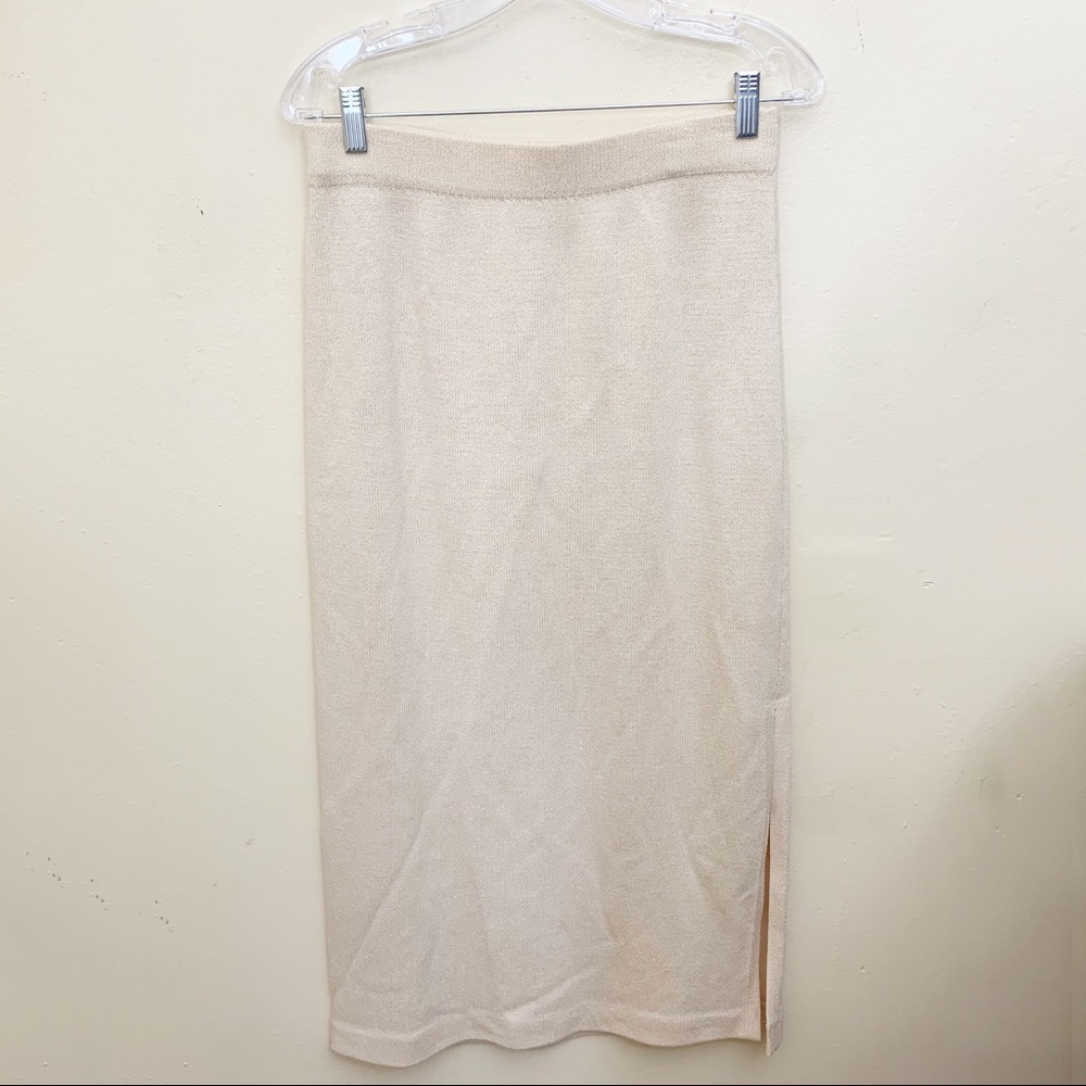 ST. JOHN Evening Cream Maxi Knit Skirt w/ Slit 10